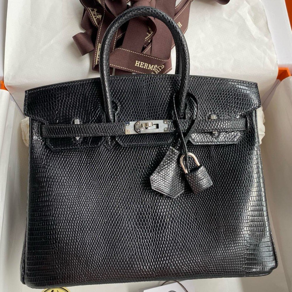 High Quality Replica Hermes Birkin 25 Retourne Handmade Bag in Black Lizard Leather $ 2889 USD